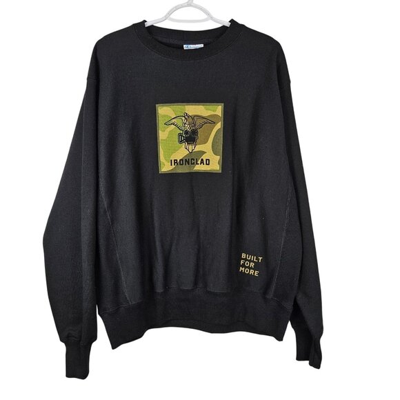 Champion Reverse Weave Ironclad Sweatshirt Size L Built For More Black Pullover - Picture 1 of 8